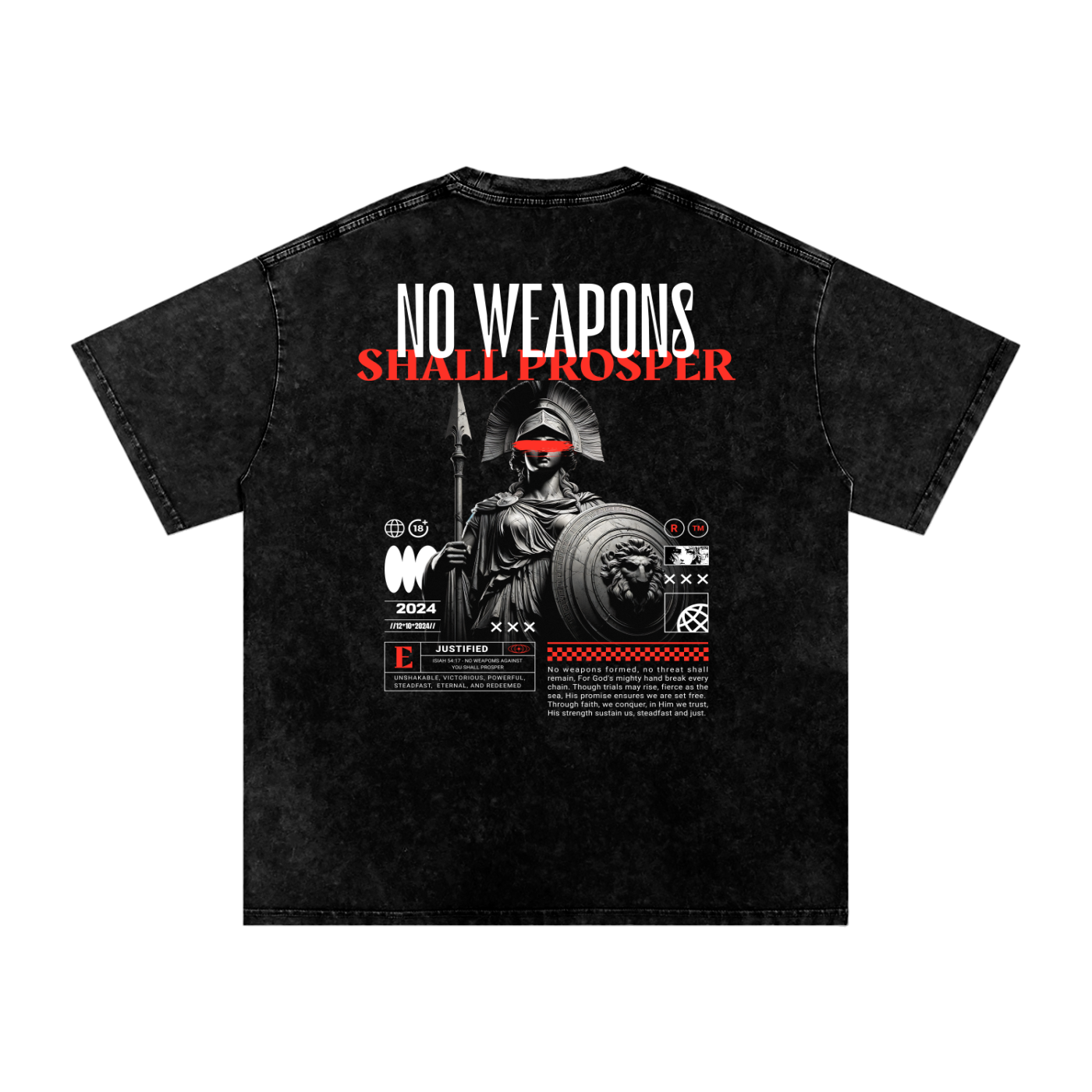 No weapons shall prosper - Acid Wash Oversize T-Shirt - 250 GSM