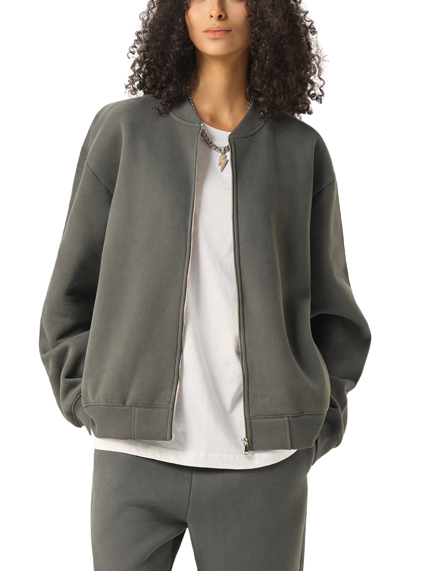 Divine Alignment - Essential Zip-Up Fleeced Varsity Jacket
