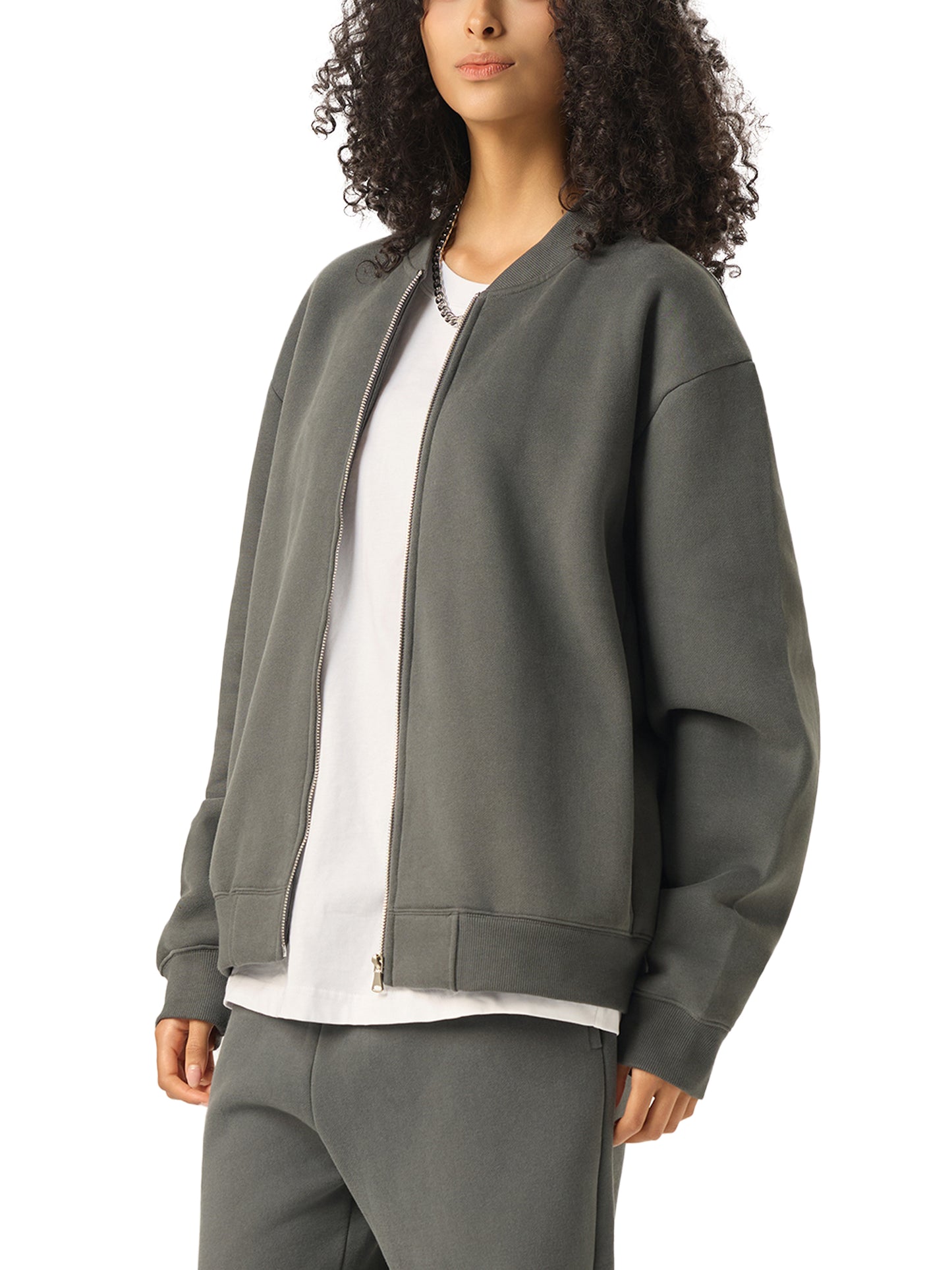 Divine Alignment - Essential Zip-Up Fleeced Varsity Jacket